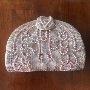 Vintage pink pearled clutch